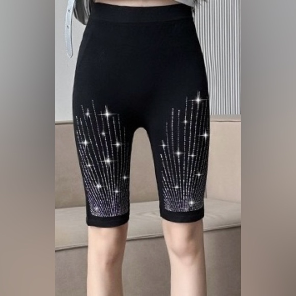 Black Sparkle High Waist Women's Shorts